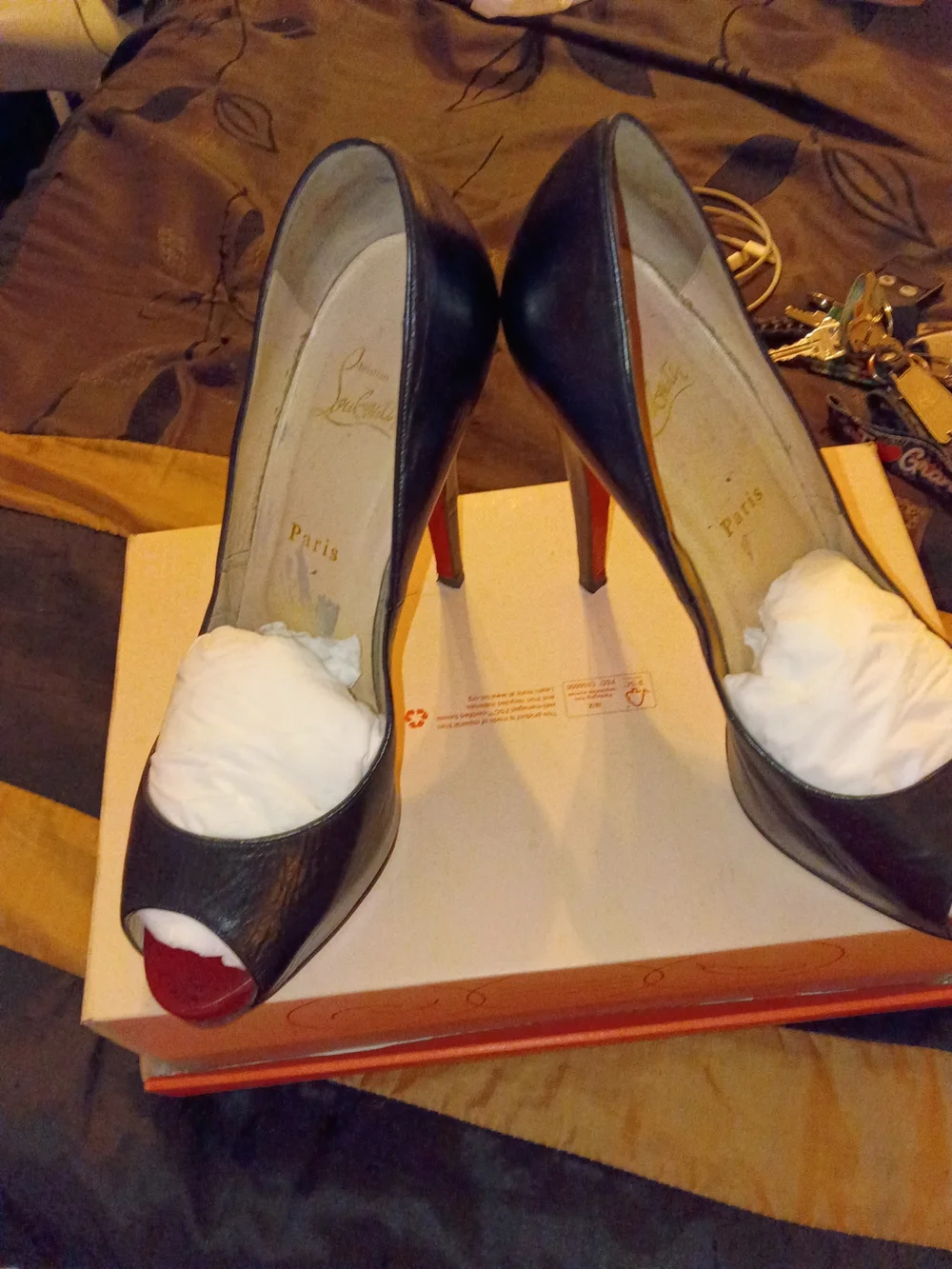 Christian Louboutin Black Leather Open Toe Stiletto Pumps